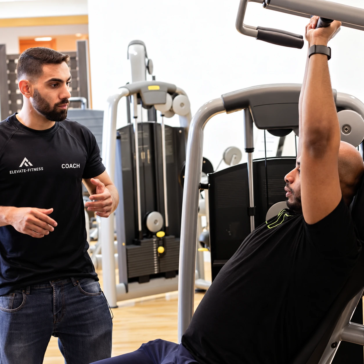 Adeem supporting a client during strength training