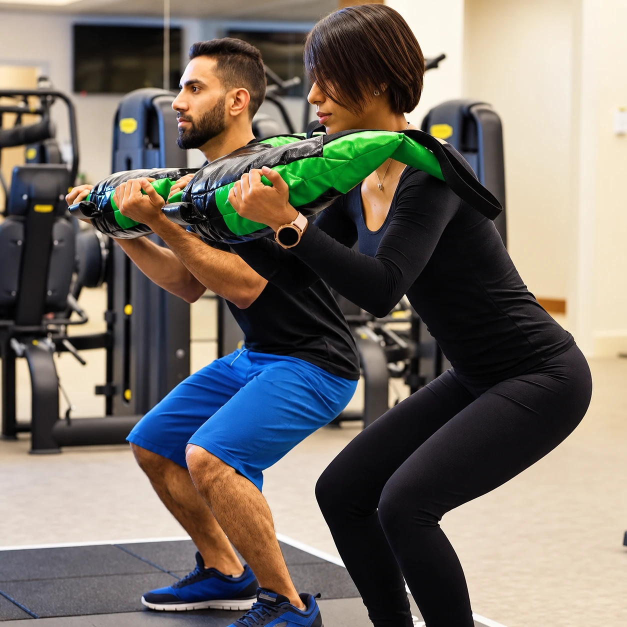Adeem coaching a client through a squat